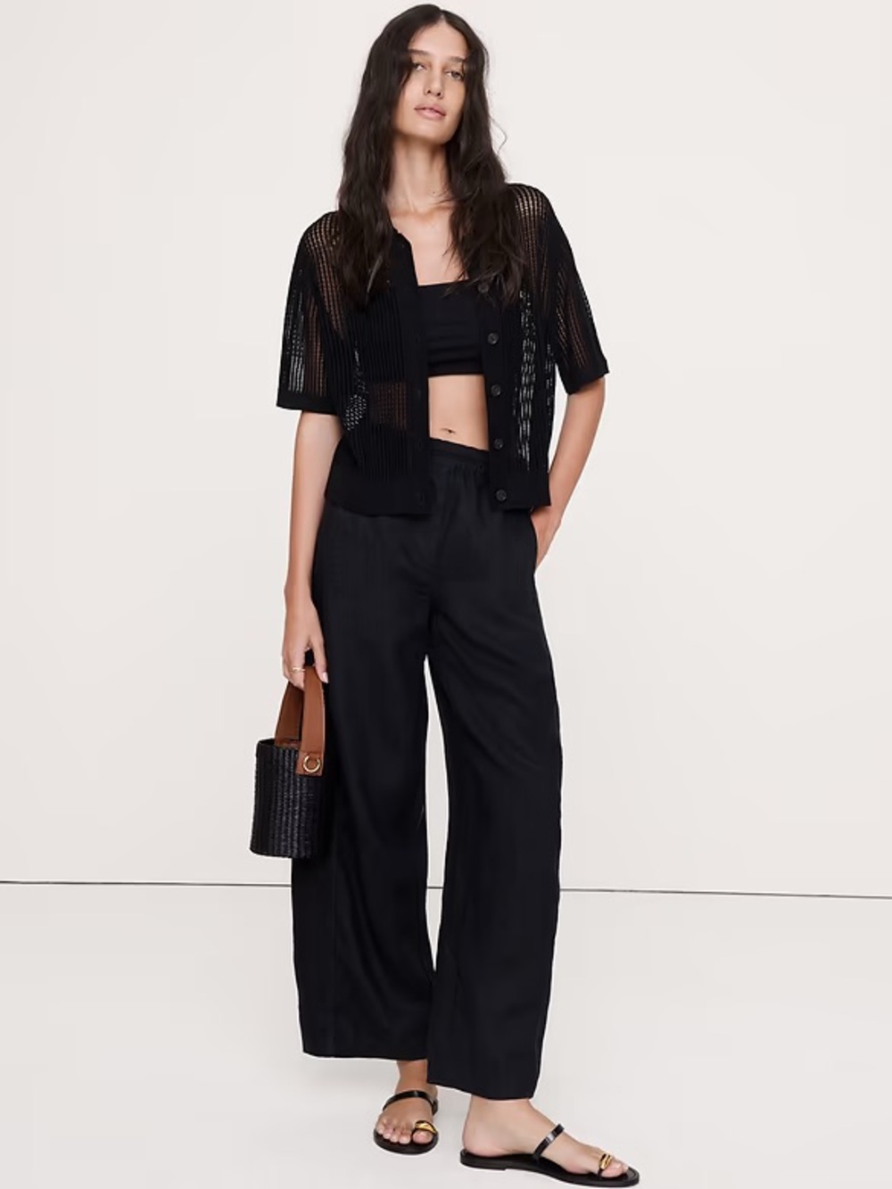NWT BANANA REPUBLIC MID-RISE RELAXED PAINTER PULL-ON PANT IN LINEN // BLACK
